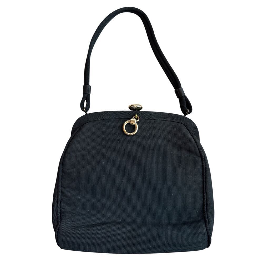 VNTG 1950s JR USA Black Handbag Evening Bag W. Mini Wallet Attachment